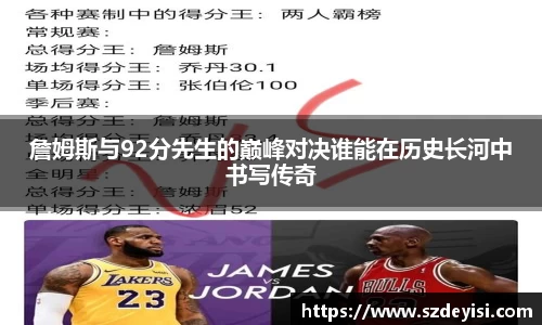 詹姆斯与92分先生的巅峰对决谁能在历史长河中书写传奇